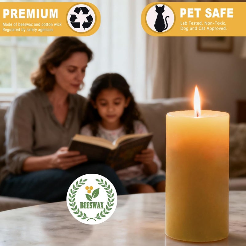 Uniteland 12 Pack Beeswax Pillar Candles, 420 Hours Long Burning Beeswax Candles for Christmas Decor, Unscented Bees Wax Candles Bulk for Home Paryer Party, Smokeless, Dripless - Image 2